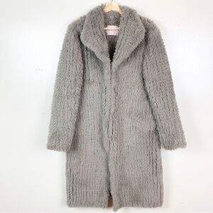 BUBISH LUXE Long Faux Fur Grey Coat Bridal Jacket Dramatic US L